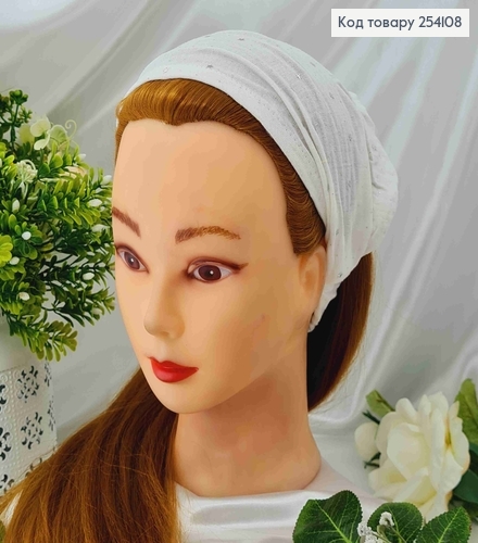 Повязка-платок на резинке, (натур. ткань) Белого цвета с камнями-звездочками.(ручная работа) 254108 фото 1