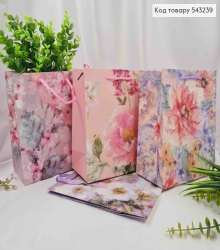 Пакет бумажный "Нежные Цветы", 23*18*10см, в ассортименте 543239 фото 1
