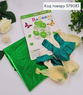 Набор шаров ЗЕЛЕНЫЕ, 1шт(фольга), 3шт(с наполнением), 5шт(латекс) 579083 фото