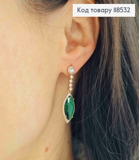 Серьги гвозди, с подвесным Зеленым камешком Капелькой, 3,8см XUPING 18K 118532 фото