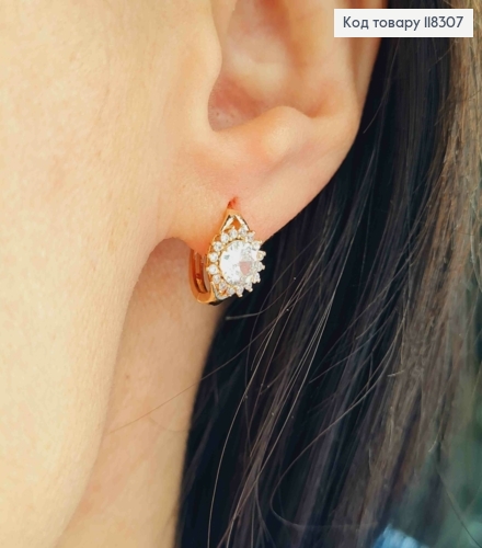 Серьги кольца "Солнышко" с Блестящими камешками, диаметр 1,2 см, Xuping 18К 118307 фото 1
