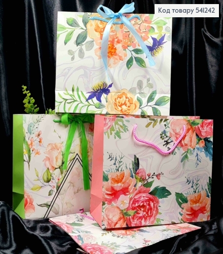 Пакет паперовий з Бантиком та принтом "Квіточки", 25*32*11см, в асортименті 541242 фото 1