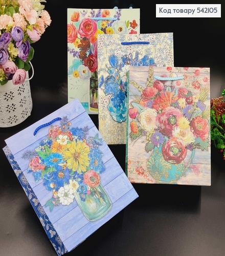 Пакет паперовий "Ваза з квітами", 18х23х8см, в асорт. 542105 фото 1