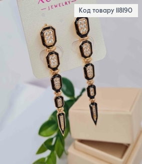 Серьги "Хвост Скорпиона" с Блестящими камешками и Черной эмалью, 6,2см, англ. застежка, XUPING 18K 118190 фото