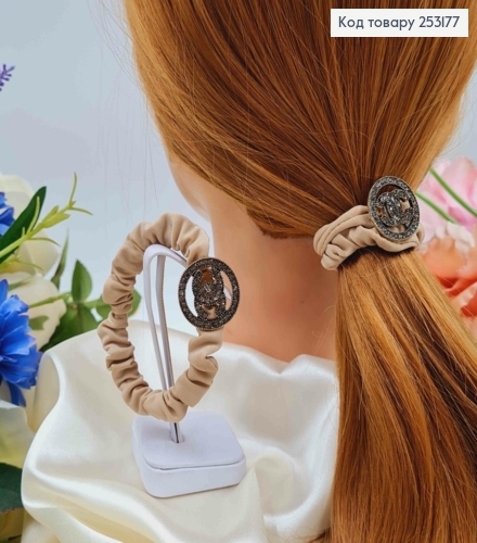 Резинка жатка 6см, Песочного цвета, с квадратной пластинкой "Шанель" с камешками 253177 фото 1