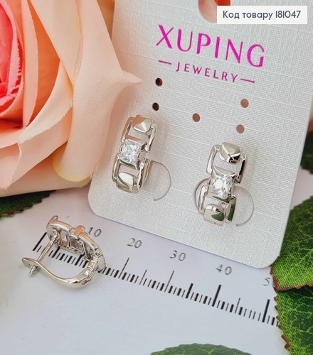 Сережки родовані, "Пряжка" з камінцем, 1,5см, англ. заст. Xuping 18K 181047 фото 1