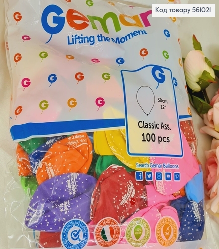 Воздушный шар латексный 12' Gemar цветной матовый "С днем рождения" (30 см), 100 шт 561021 фото 1