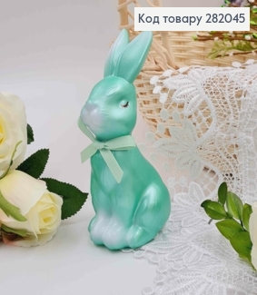 Пасхальная фигура ЗАЯЦ, ЗЕЛЕНОГО цвета, с бантиком, 12*6,5см 282045 фото