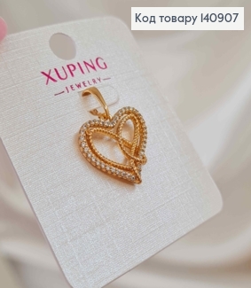 Кулон, Сплетенные Сердечки с камешками, 1,7см, Xuping 18K 140907 фото