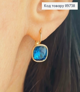 Сережки з квадратним Синім каменем Сваровскі, довж. 1,5см, застібка левербек, Xuping 18К 119738 фото