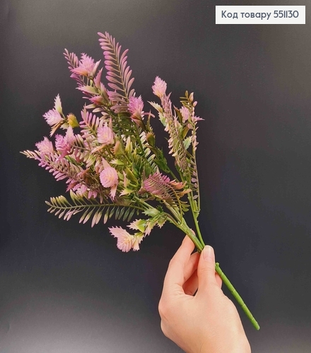 Штучна декоративна зелень, 5 гілочок, Папороть з фіолетовим додатком, на металевому стержні, 30см 551130 фото 2