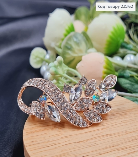 Брошка метал Веточка Греческая с камушками 6х3см 235162 фото 3