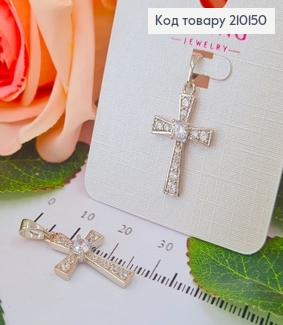 Крестик родованный, в камнях и одним большим камешком по центру, 2*1,5см, Xuping 210150 фото