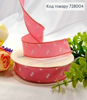 Лента тканевая РОЗОВАЯ с принтом КВАДРАТИК, ширина 2,5см, длина 20 ярдов (18м) 728004 фото