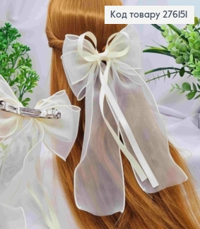 Бант КРЕМОВЫЙ, на заколке 10см, ткань органза+атлас, размер 16*28см, ручная работа 276151 фото