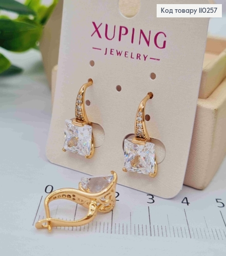 Сережки з квадратним Блискучим каменем, 1,9см, англійська застібка, Xuping 18K 110257 фото 2