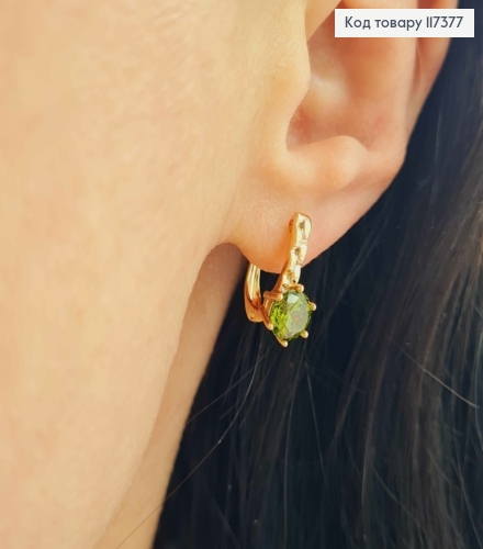 Серьги "Сияние" с ярким Салатовым камнем, длина 1,4см, англ застежка, XUPING 18K 117377 фото 2