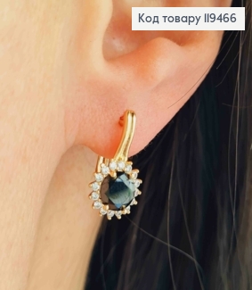 Серьги "Джейн" с черным камнем, 1,6см, английская застежка, Xuping 18К. 119466 фото