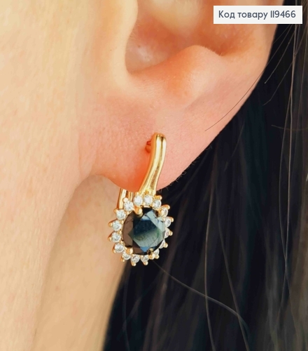 Серьги "Джейн" с черным камнем, 1,6см, английская застежка, Xuping 18К. 119466 фото 1