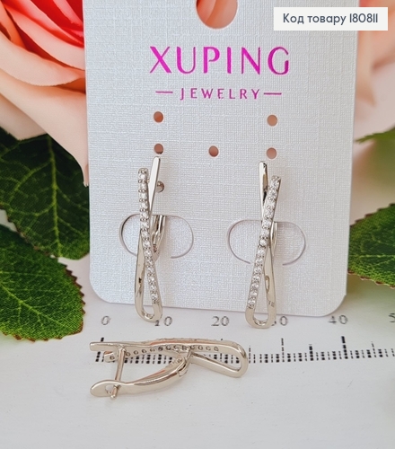 Сережки родированые Лента с камнями (англ.застежка), 2,5*0,5см, Xuping 180811 фото 2