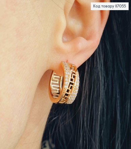 Серьги кольца 2см, "Версаче" с камешками, шир. 7мм, Xuping 18K 117055 фото 2