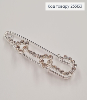 Брошка Шпилька "Два цветка" в крупных камушках 7*2 см, серебряный цвет. 235133 фото