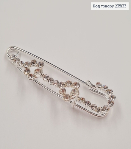 Брошка Шпилька "Два цветка" в крупных камушках 7*2 см, серебряный цвет. 235133 фото 1