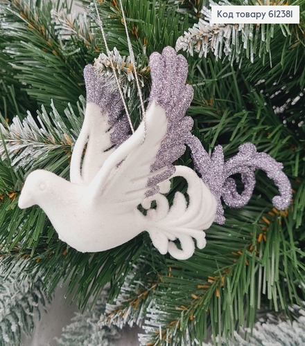 Новогодняя фигура Бархат Жарптица БЕЛАЯ+ГРАФИТ,14*7см, Украина 612381 фото 1