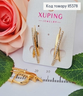 Серьги "Вить" с камешками, 3см англ. зам.  Xuping 18K 115378 фото