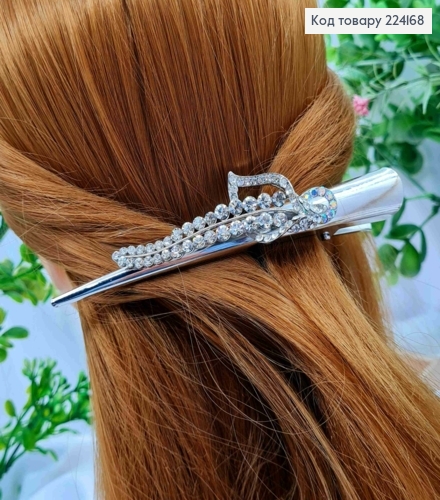 Заколка стрела металл с цветком в блестящих камнях, серебряного цвета, 11,5см. 224168 фото 1