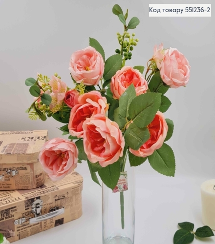 Композиция "Букет РОЗОВИХ пионов с зелеными ягодками и яблоневым цветом", высотой 46см 551236-2 фото 1