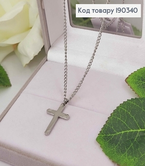 Цепочка родовая, якорное плетение с подвеской крестиком 2,5*1,5см, с резьбой, дл. 46+4см, Stainlles Still 190340 фото
