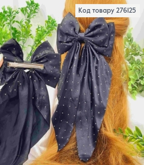 Бант ЧЕРНОГО цвета со стразами, на заколке 7,5см, ткань атлас, разм 14,5*31см 276125 фото