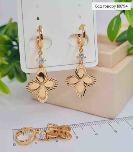 Серьги кольца (1см), с подвесным цветком и камешком (2см), XUPING 18K 118794 фото 1