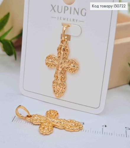 Крестик с распятием украшен вензелями, размер 2,6*1,7см, Xuping 18K 130722 фото 1