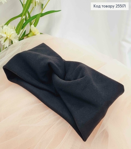 Пов'язка чалма трикотаж "Замш",ЧОРНА,  діаметр 50см, ширина 11см,  ручна робота, Україна 275048 фото 1