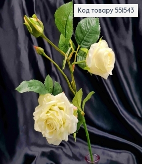 Искусственная веточка Розы, цвета АИВОРИ, 2цветка, 2бутона на металл. стержни, высота 51см 551543 фото