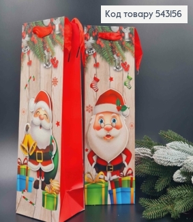 Пакет бумажная бутылка, новогодние принты, в ассортименте. 11,5*9*35см в ассорт. 543156 фото