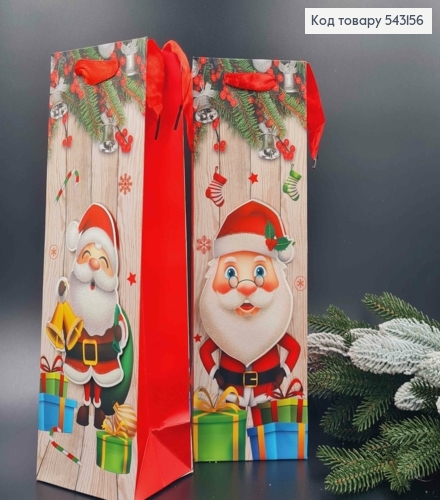 Пакет бумажная бутылка, новогодние принты, в ассортименте. 11,5*9*35см в ассорт. 543156 фото 1