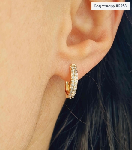 Серьги пластинки, с двумя строчками камней, 1,4см, англ. застежка, Xuping18К 116258 фото 2