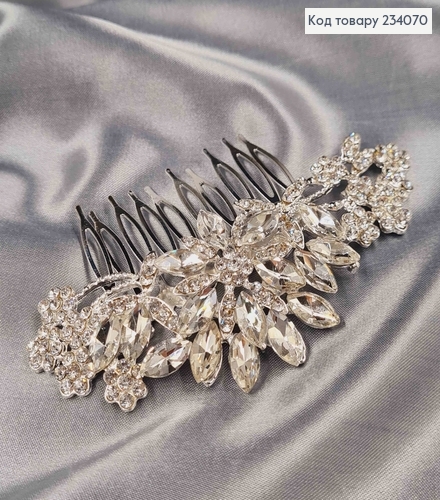 Гребень для волос в камешках 10см, серебряного цвета 234070 фото 3