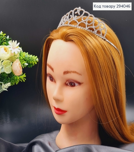 Тіара під срібло "Павутинка" з перламутровими камінцями 294046 фото 3