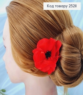 Заколка-брошь МАК с черной серединкой, 6,5см 25211 фото