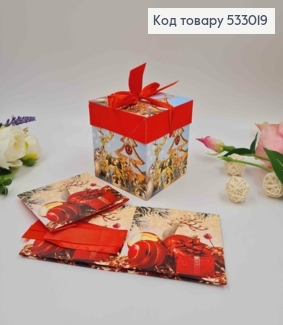Коробка складная, с крышкой, с рождественскими игрушками, в ассорт. 10*10*10см 533019 фото