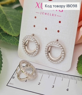Серьги родованные, "Два колечка" с камешками, 1,5см, англ. зам. Xuping 181098 фото