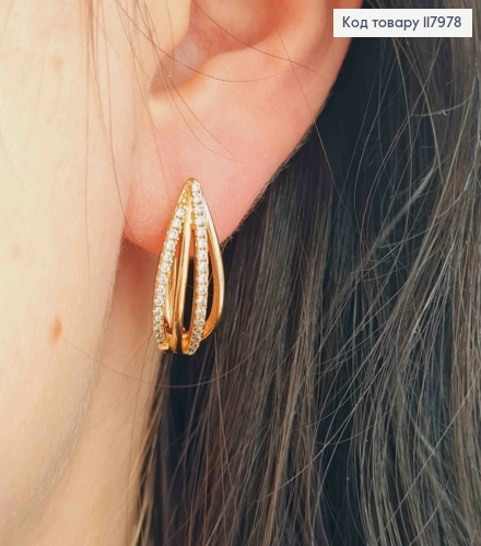 Серьги овальные "Лепесток" украшены камнями, 2см, английская застежка, Xuping 18K 117978 фото 3