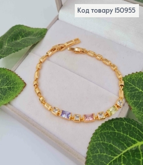 Браслет, плетение пластинками с цветными камешками, шир.0,4см, длина 17+2см, Xuping 18K 150955 фото