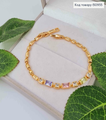 Браслет, плетение пластинками с цветными камешками, шир.0,4см, длина 17+2см, Xuping 18K 150955 фото 1