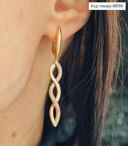 Сережки з рухливою підвіскою "Спіраль" в Блискучих камінцях, 1,7+3,4см, англ. застіб, Xuping 18К 118596 фото 3