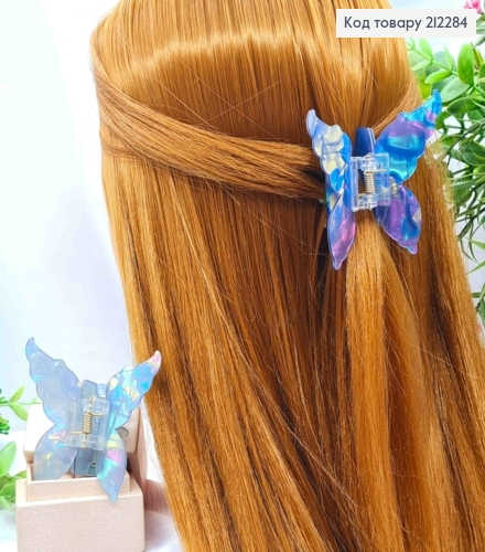 Краб пластик глянцевый (акрил) "Бабочка", размером 6,5*6см, Синие с Перламутром цвета в ассортименте 212284 фото 1